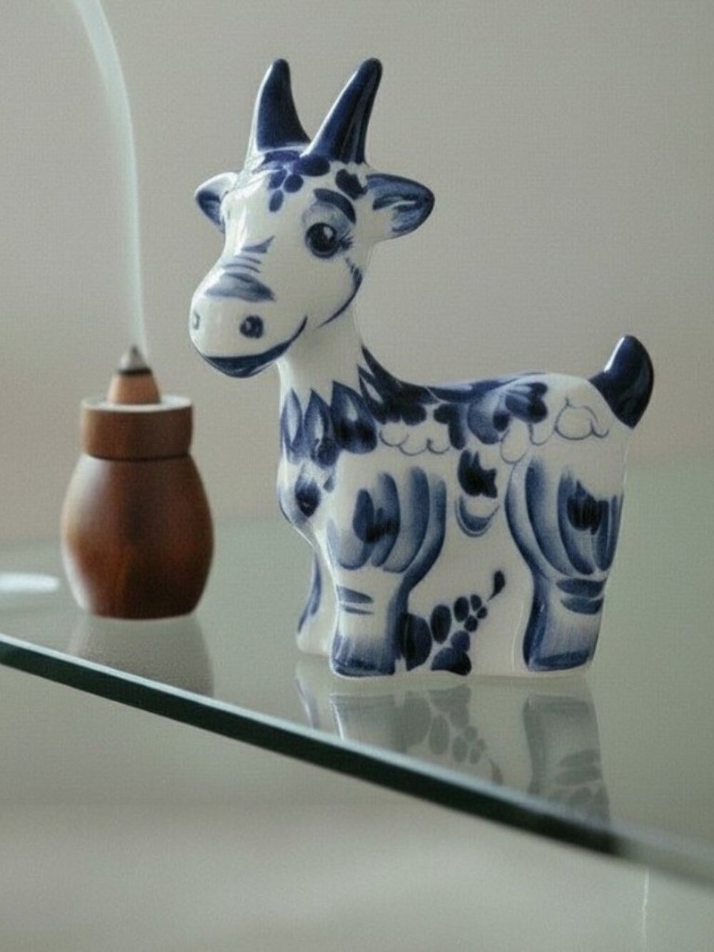 Gzhel Porcelain Goat Figurine Hand Painted Cobalt Blue White Made in Russia